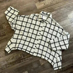 Blanque Womens Black White Oversized Crepe Long Sleeve Button Up Shirt 0/Large